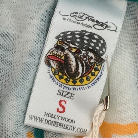 New-ed Hardy Black Rose Of Death Rhinestones BurnOut Sheer ShortSleeve Tee Shirt - Picture 11 of 13